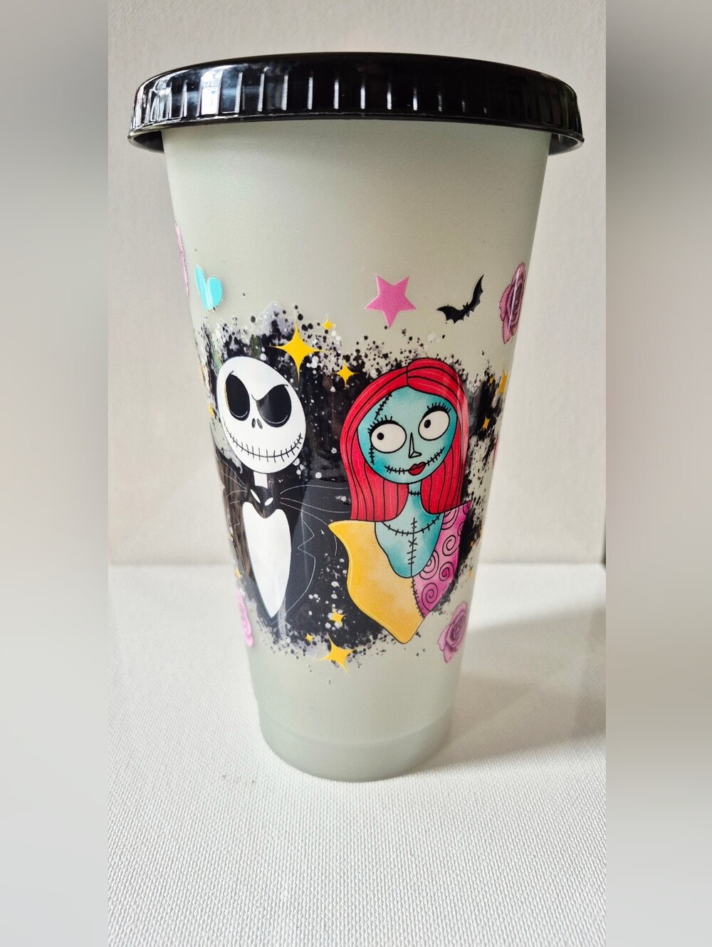 Jack Skellington Black Color Changing Plastic 24oz Cup Tumbler Lid Straw